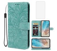 Gufuwo Funda para Samsung Galaxy M35 SM-M356B con protector de pantalla de cristal templado, piel sintética con tapa y tarjetero, color verde