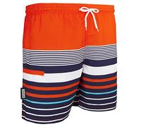 GUGGEN Mountain 880 Bañador para hombre, pantalones cortos de playa, de secado rápido, con cordón de ajuste, diseño a rayas, color verde y morado, naranja y negro, XXXL