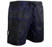 GUGGEN Mountain Bañador para hombre de secado rápido 596 con cordón, pantalones cortos de playa, pantalones de natación para hombre con estampado azul y amarillo a rayas, L