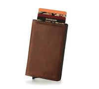 GUGGIARI® Tarjetero Hombre de Cuero - Cartera con Monedero y Bolsillo Cortesía con Cierre Magnético -Tarjetero RFID de Aluminio - Brown Leather