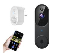 guggre Timbre de video inalámbrico de 1080p + timbre de anillo interior, seguridad mejorada con detección humana IA, audio bidireccional, visión nocturna, almacenamiento en la nube AES-128, alertas en