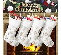 GugnRyAc Medias de Navidad grandes de 18 pulgadas, 4 unidades, calcetines de Navidad de piel sintética de felpa con copo de nieve dorado, para vacaciones familiares, decoraciones de fiesta