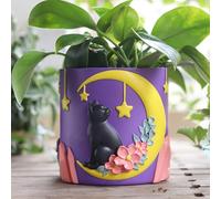 GUGUGO Macetas con diseño de Gato Luna, Maceta única de Arco Iris con Drenaje, macetas Vintage Retro Coloridas para Plantas de Interior, Maceta e tica para suculentas para decoración del hogar (A