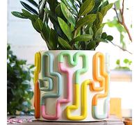 GUGUGO Macetas de líneas Pastel de 8 Pulgadas, Bonita Maceta de Arco Iris única con Drenaje, macetas Vintage Retro eclécticas para Plantas de Interior y suculentas, Divertida decoración Bohemia