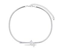 gugululu Y2K - Gargantilla de estrella plateada punk, estrella celestial con diamantes de imitación, collar de capas vanguardistas Y2K para mujer