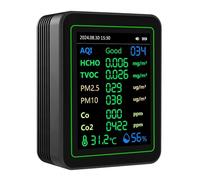 Gugxiom Monitor de Calidad del Aire, Sensores de Temperatura Interior, Detectar PM2.5/PM1.0/PM10/CO2/CO/TVOC/HCHO/Temperatura/Humedad, Medidor de Calidad del Aire para RV Home Office (BLACK)