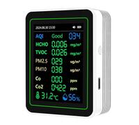 Gugxiom Monitor de Calidad del Aire, Sensores de Temperatura Interior, Detectar PM2.5/PM1.0/PM10/CO2/CO/TVOC/HCHO/Temperatura/Humedad, Medidor de Calidad del Aire para RV Home Office (WHITE)