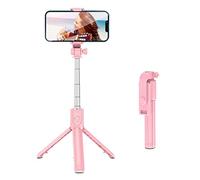 Gugxiom Palo Selfie Trípode Telescópico, Varilla Selfie Video En Vivo Acero Inoxidable Plegable con Control Remoto, Base Giratoria 360° para Viajes, Vlog, Fotos Familiares (Pink)