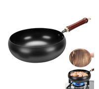 Gugxiom Sartén japonesa de hierro con tapa de madera, 28 cm, sin revestimiento, con espátula, forjada a mano, sartén wok de hierro fundido para cocinas eléctricas/inducción/cocinas de gas (tapa de