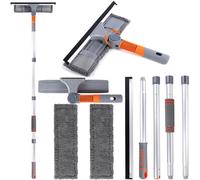 GUHAOOL 2 en 1 Limpiador de Ventanas, Limpiacristales 2 en 1 Profesional con Mango Telescópico 162cm, 2 Paños de Microfibra, Cabezal Giratorio de 180 °, para Automóviles y Ventanas Exteriores Altas