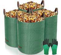 GUHAOOL 4 Bolsas de Basura de jardín Professional de 272 L,Tejido de Polipropileno Robusto,Gran Capacidad,Plegable,Resistente a la Corrosión y al Daño,con Asas,Incluye un par de Guantes Protectores