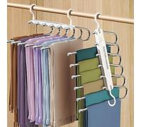 GUHAOOL 6 en 1 Percha para Pantalones, 2PCS Perchas Pantalones Ahorra Espacio, Perchas Portátiles Multifuncionales, Percha para Pantalones es Adecuada para Todo Tipo de Jeans,Bufandas,Toallas, Blanco