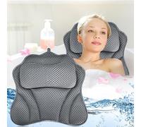 GUHAOOL Almohada de Baño, Almohada para Bañera, Malla 4D Cojín de Baño,Almohada de Baño con 6 Ventosas Antideslizantes, Puede Soportar La Cabeza, el Cuello,para SPA en Casa Bañera de Hidromasaje,Gris