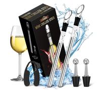 GUHAOOL Barra Enfriadora de Vino, Enfriador de Botellas de Vino Blanco 7 en 1-2 Varilla Enfriadora de Vino + 2 Vertedores + 2 Tapones de Botella + Cortador de Láminas, Regalo para Amantes del Vino