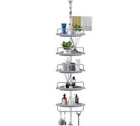GUHAOOL Estanteria Baño, Repisa de Ducha Regulable en Altura 100-310 cm, sin Taladro con Barra Telescópica, Telescópica Estanteria Ducha con 5 Cestas y 1 Toallero y 4 Ganchos, Gris