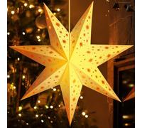 GUHAOOL Estrella Luminosa 3D Estrella de Navidad para Interiores, 45 cm Estrellas Papel Navidad con Luz, Christmas Star Colgante para Boda, Año Nuevo, Decoración Navidad Casa Hogar, Blanca