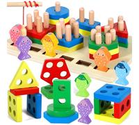 GUHAOOL Juguetes Educativos Montessori de Apilar y Encajar, Juegos Educativos Niños, Apilador Geométrico de Madera con Pesca de Madera, Clasificar y Apilar Juguetes Regalos para Niños Niñas 1 2 3 Años