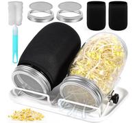 GUHAOOL Kit de Tarros de Germinación Brote de Semilla, con 2 1000ml Frascos de Vidrio, 2 Soporte, 1 Bandeja,2 Filtros de Acero Inoxidable, 2 Tela de Sombreado y Cepillo, Germinador de Semillas
