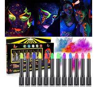 GUHAOOL Luminosas para Pintura Facial, 12 Ceras Fluorescente De Color De La Cara, Lavable No Tóxico Cera Lápiz UV Neón Para Rostro y Cuerpo, Para Halloween, Mardi Gras, Fiesta De Disfraces
