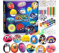 GUHAOOL Piedras Pintar Juegos para Manualidades - Pinturas Creativas con 12 Rocas y 24 Pinturas - Kit Rupestre para Niños de 3 a 6 Años