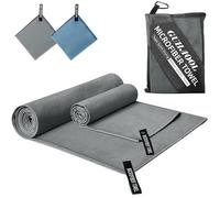 GUHAOOL Toalla de Microfibra, Toalla de Viaje de Microfibra, Toalla Microfibra 180x80 cm + Toalla Pequeña 100x50 cm, Toalla de Viaje Ligera y Compacta para Playa, Camping, Yoga y Sauna (Gris Oscuro)