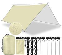 GUHAOOL Toldo de Refugio Impermeable, 3X3M Toldo Camping Tienda de Campaña Tarp Impermeable con 6 Cuerdas + 6 Clavos de Tierra + 2 Bolsa de Guarda, Portabilidad, para Vivac, Playa, Hamaca, Furgoneta