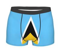 GUHAOT Calzoncillos tipo bóxer suaves para hombre, con estampado de la bandera de Santa Lucía, transpirables, cómodos, elásticos, calzoncillos tipo bóxer para hombre, Negro, S