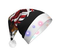 GUHAOT Sombrero de Navidad con diseño de águila patriótica de la bandera de Estados Unidos, sombrero de Papá Noel LED, 3 modos de iluminación, gorro de fiesta de disfraces de Navidad