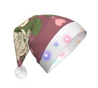 GUHAOT Sombrero de Navidad con estampado de rosa blanca de amor, sombrero de Papá Noel, sombrero de Papá Noel, 3 modos de iluminación, gorro de fiesta de disfraces de Navidad