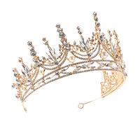 GUHPZA Disfraz De Dama Y Diadema con Aro para La Cabeza: Diadema De Cosplay, Corona, Desfile, Novia Vintage, Diamantes De Imitación, Quinceañera, Tocado De Cristal, Ex,Golden-15x13cm