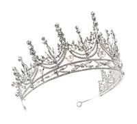 GUHPZA Disfraz De Dama Y Diadema con Aro para La Cabeza: Diadema De Cosplay, Corona, Desfile, Novia Vintage, Diamantes De Imitación, Quinceañera, Tocado De Cristal, Ex,Silver-15x13cm