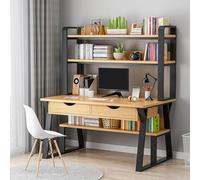 GUHPZA Escritorio De Sobremesa, Escritorio Industrial para Computadora con 2 Cajones Y Compartimentos De Almacenamiento, Escritorio Moderno para Oficina En Casa Y Estudio, Estac,Natural-80cm