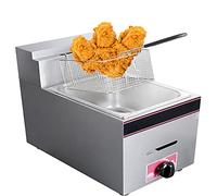 GUHPZA Freidora A Gas De Encimera Comercial, Freidora De Glp De Acero Inoxidable, con Control De Temperatura Y Canasta De Aceite Extraíble, Mango Ergonómico De Tacto Frío, Revestimiento,(LPG)
