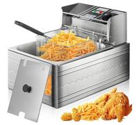GUHPZA Freidora Comercial De Acero Inoxidable con Control De Temperatura, Cesta Y Tapa, Fácil De Limpiar para Cocinas Profesionales Y Restaurantes.,5.5L