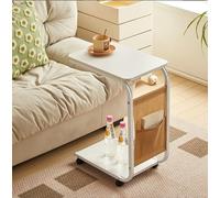 GUHPZA Mesa Auxiliar sobre La Cama, Mesa Auxiliar En Forma De C, Mesa Auxiliar para Refrigerios, Mesa De Café con Ruedas, Mesa con Soporte para Computadora Portátil para Sofá Y