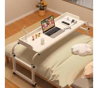 GUHPZA Mesa De Cama Ajustable con Ruedas para Cama Tamaño Queen, Escritorio Extensible con Ruedas para Uso Hospitalario Y Doméstico,Blanco-120 cm/47,2 Pulgadas