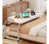 GUHPZA Mesa De Cama Ajustable con Ruedas para Camas Individuales, Matrimoniales, Queen Y King Size, Mesa De Trabajo De Altura Ajustable Y Bandeja para Alimentos, Mesa Médica con,Blanco