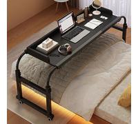 GUHPZA Mesa De Cama con Ruedas, Altura Ajustable De 65 A 95 Cm, Mesa De Trabajo De Pie, Bandeja para Comida, Mesa Médica con Ruedas para Cama Doble, Matrimonial, Queen O King,Negro