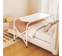 GUHPZA Mesa De Cama con Ruedas, Mesa De Cama con 4 Ruedas, Escritorio De Cama Tamaño Queen, Escritorio De Computadora Móvil con Altura Y Longitud Ajustables, Mesa De Enfermería,Blanco-a