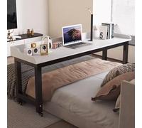 GUHPZA Mesa De Cama con Ruedas Y Altura Ajustable - Escritorio De Computadora con Ruedas para Cama De Tamaño Twin/Full/Queen/King - Estación De Trabajo De Pie Y Escritorio con BMarco Blanco y Negro