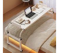 GUHPZA Mesa De Cama con Ruedas Y Altura Ajustable para Cama Individual, Matrimonial, Queen O King Size, Escritorio para Computadora con Ruedas, Estación De Trabajo De Pie, Bande,Blanco