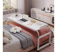 GUHPZA Mesa De Cama De Altura Ajustable, Escritorio Portátil para Cama con Ruedas Giratorias, Soporte para Computadora con Bandeja para Alimentos, Mesa De Cama para Uso Médico,Blanco