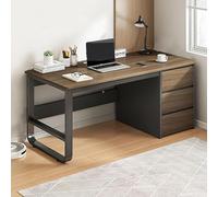 GUHPZA Mesa De Cama para Computadora con Cajón, Escritorio Extra Largo con Estante para Gabinete De Almacenamiento, Mesa De Escritura Resistente, Escritorio para Juegos De Compu,Marrón-120x50x75cm