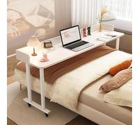 GUHPZA Mesa De Noche Portátil, Mesa De Noche Ajustable En Altura, Mesa Portátil para Computadora Portátil con Patas De Metal Resistentes, Mesa De Cama Tamaño Queen, Mesa Médica,Blanco-120cm