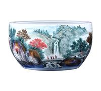 GUHPZA Pecera De Cerámica Pintada A Mano con Paisaje, Ideal para Exteriores, para Tortugas, Salas De Estar, Balcones, Acuarios., A