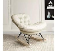 GUHPZA Sillón mecedor tapizado de Tela tecnológica, Ideal para Relajarse, Descansar, Dormitorio, Oficina y Sala de Estar .(Blanco Roto - Sin reposapiés)