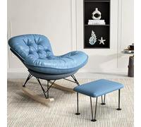 GUHPZA Sillón mecedor tapizado de Tela tecnológica, Ideal para Relajarse, Descansar, Dormitorio, Oficina o Sala de Estar .(Azul-con reposapiés)