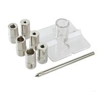 Guía de taladro multifuncional para carpintería con bujes de acero endurecido en varios tamaños, diseñada para taladrar estable y precisa en piezas de trabajo planas y curvas (8 piezas)