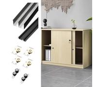 Guia Puerta Corredera Kit de Herrajes para Puertas Correderas Empotradas, Kit de Rieles Deslizantes con Rodillos para Puertas Dobles de Armarios, Sistema de Rieles(Black,71inch/180.3cm)
