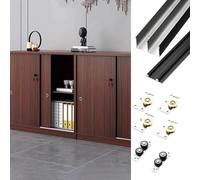 Guia Puerta Corredera Kit de Herrajes para Puertas Corredizas de Armario para 2 Puertas Corredizas de Acceso Lateral, Rieles para Puertas Corredizas Interiores con Riel Inferior(Black,50inch/127cm)